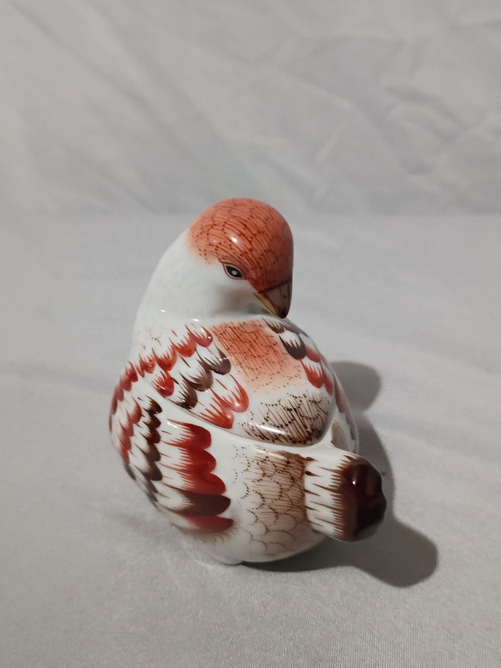 Herend Porcelain Bird Figurine in White and Rust